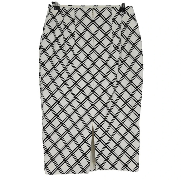 Express Straight Pencil Midi Skirt White Black Windowpane Plaid Zip Back - Picture 2 of 5